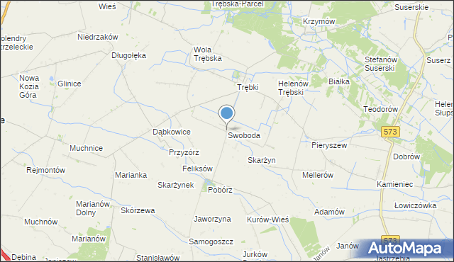 mapa Swoboda, Swoboda gmina Szczawin Kościelny na mapie Targeo